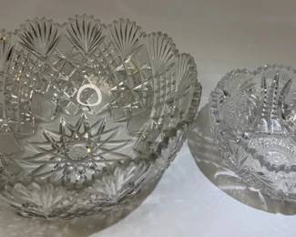 Vintage Cut Crystal Bowls with Starburst Bases 2Piece Set