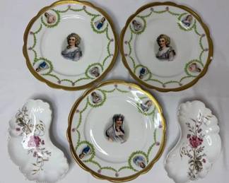 Antique Austrian Portrait Plates with Crescent Dishes, 5 Pieces