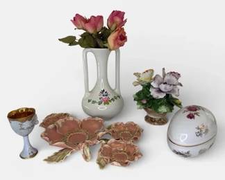 Vintage Capodimonte Italian Flower Basket Trenton Porcelain Vase and Majolica Set