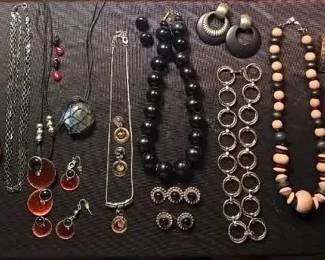 Vintage Beaded, Mixed Metal, Enameled, Irredescent, Labradorite Necklaces And Earrings