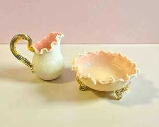 Vintage Victorianstyle Art Glass Cream and Sugar Set