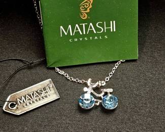 Matashi crystals bicycle pendant with included chain and box
