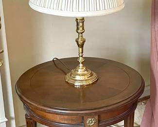 Colonial Brass Lamp and Occasional Circular Table 