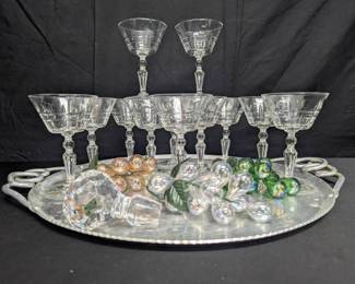 CT258Wine  Champagne Glass Set With Grape Clusters And Tray
