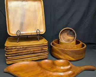CT265Mid Century Modern Wood Serving Trays And Bowls