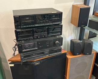 Sony stereo cassette deck TC– WR 510, Kenwood stereo double cassette deck KX – W6020, proton cassette deck AD – 430, Mitsubishi video cassette recorder HS – U 20, mission 8 vet speakers