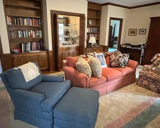 Blue chair and ottoman has sold