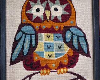 Mid century needlepoint owl.