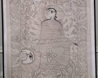 Large Mid century pencil drawing.