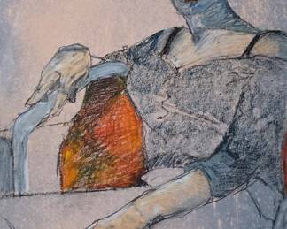 Large Judy Pike mixed media portrait. There are dozens of Judy Pike drawings.