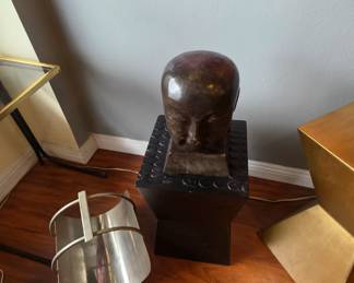 Vintage Asian sculpture with Pedest. Brass magazine e rack.