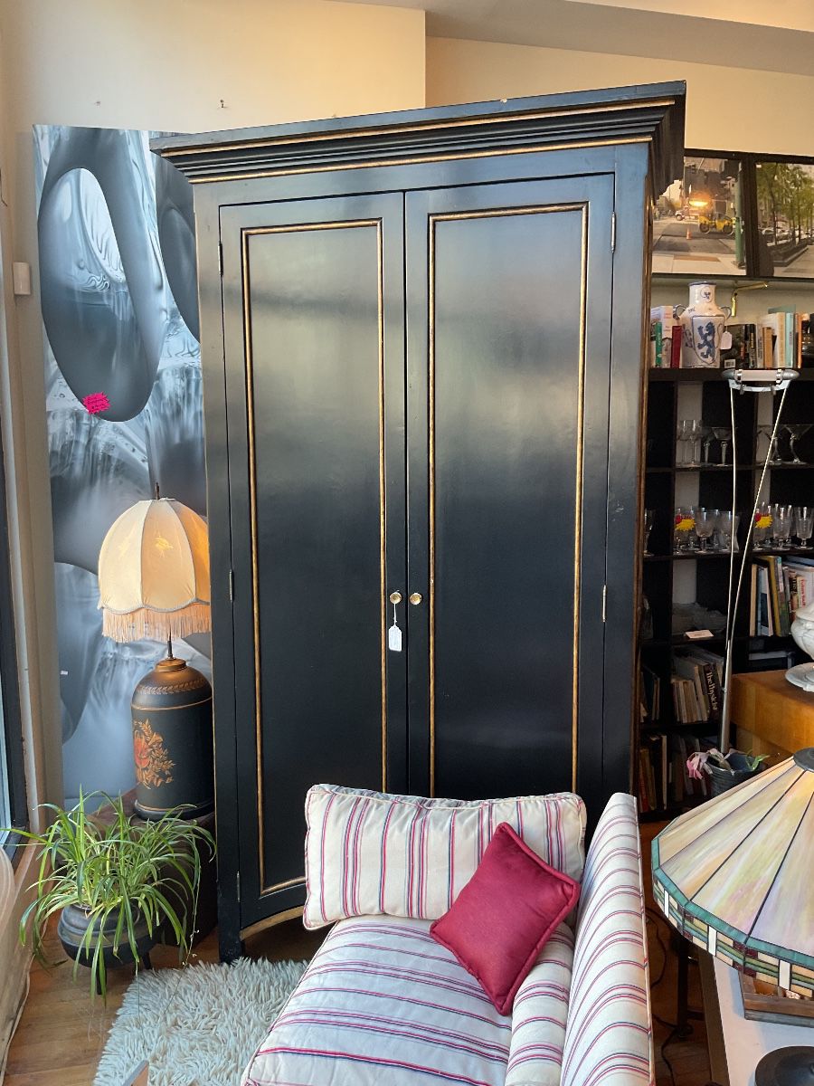 Set of 2 French Provincial Reproduction Hollywood Regency black lacquer wardrobes (94” x 47” x 25.5”) $500 + tax each