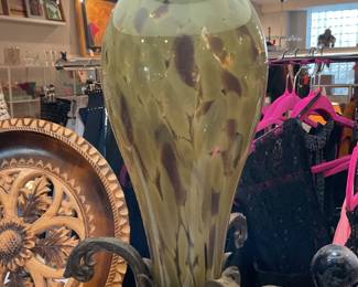 Hand blown glass table lamp (25” tall)