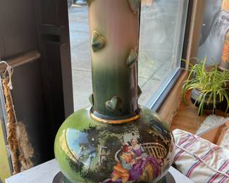 Vintage hand painted Victorian style porcelain lamp (34” tall) $162.50 + tax