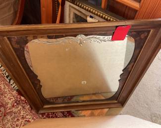 Antique Victorian style etched glass wall mirrors with burl wood inlay  (31” x 37”) $62.50 + tax
