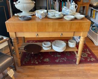 Solid maple butcher block kitchen island/dining server (48” x 24” x 34”) $250 + tax