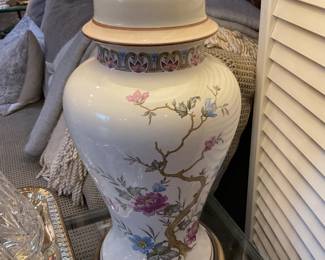Set of 2 Vintage chinoiserie ginger jar table lamps (32” tall) $42.50 + tax each