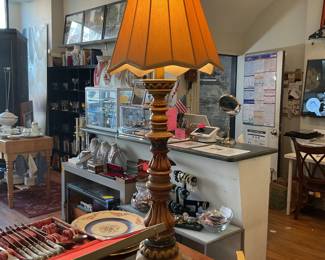 Pair of vintage baroque style giltwoods candle stick table lamps (37.5” tall) $100 + tax each