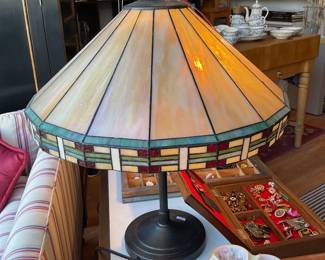 Tiffany style stained glass table lamp (2’ tall x 19” diameter) $215 + tax