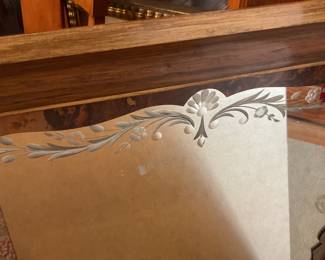 Antique Victorian style etched glass wall mirrors with burl wood inlay  (31” x 37”) $62.50 + tax