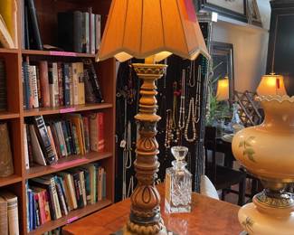 Pair of vintage baroque style giltwoods candle stick table lamps (37.5” tall) $100 + tax each
