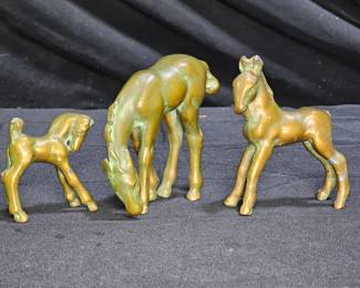 3 Miniature Naturally Patinated Bronze Horses