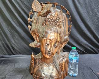 Balinese Hand Carved Bust of a Young Woman