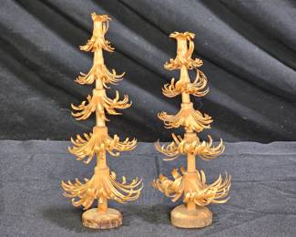 Pair Vintage German Wooden Curled Edge Trees