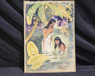Bathing Girls Watercolor by Leo Morey