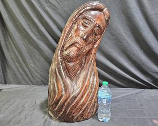 Huge Hand Carved Hard Wood Bust of Jesus