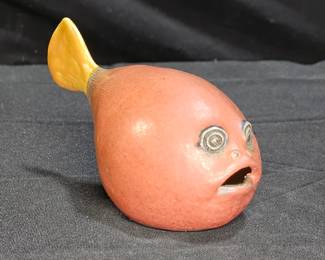 Signed Toshi Ceramic Pufferfish Sculpture