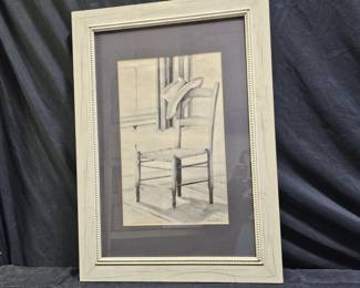 Original Charcoal Signed Picture of Chair