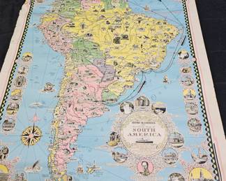Pictorial Map of South America Lithograph