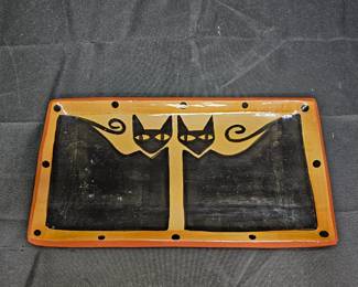 Vintage Signed Black Cat Pottery Tray