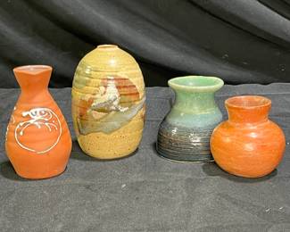 4 Studio Pottery Glazed & Redware Vases