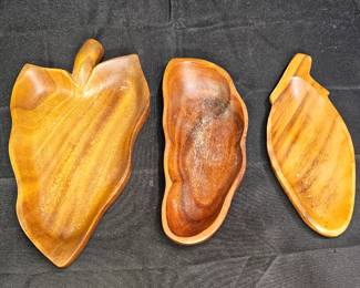 3 Carved Monkey Pod Wooden Bowls