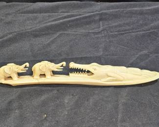 Carved Bone Crocodile & Elephant