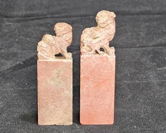 Pair of Vtg Small Chinese Soapstone FooDog Seals