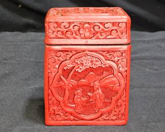 Vtg Carved Cinnabar & Black Lacquer Cigarette Box