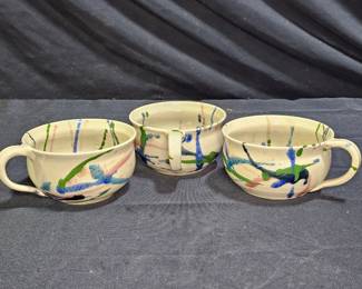3 Handmade Pottery Soup Mugs by John Garron