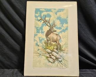 L. E. Lithograph "Elk in Sky" by William Marlow