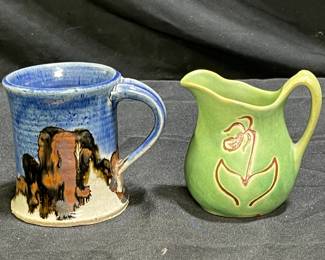Pottery Mug & Molded Pottery Pitcher