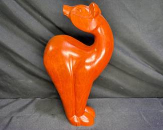 Biomorphic Wood Cat Sculpture Signed JB