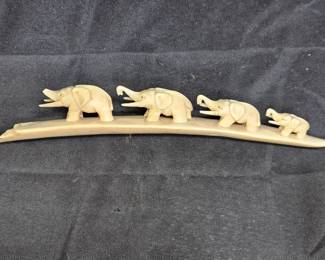 Carved Bone Herd of Elephants on a Bridge