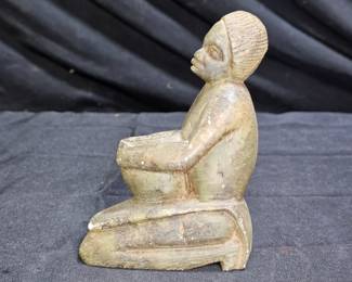 Vtg African Soapstone Woman & Basket Sculpture