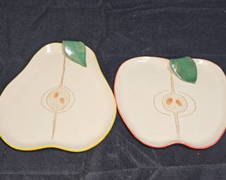 2 Signed Handmade Apple & Pear Ceramic Plates
