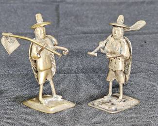 2 Small Silver Plated Chinese Farmers