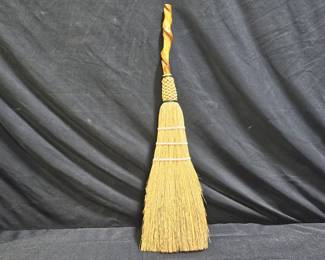 Vtg Folk Art Hand Crafted Broom w/ Twisted Handle