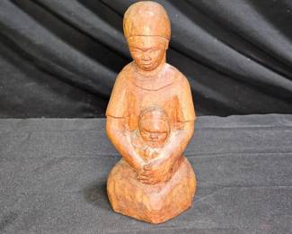 Hand Carved Wooden Mother & Child Sculpture