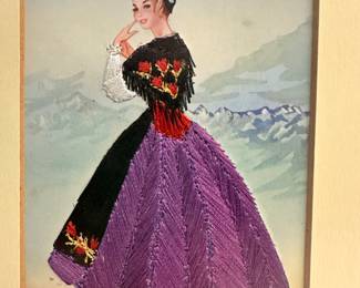 #60 Elsi Gumier silk and embroidered postcards professionally framed. Switzerland 9 1/2” x 12 1/2” $ 40.00